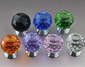 1.2 inches Diameter Sparkle Purple Glass Crystal Knobs Diamond / Kitchen Cabinet Knobs Pulls Handles / Dresser Drawer Knob Hardware