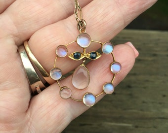 Edwardian Moonstone and Sapphire Necklace