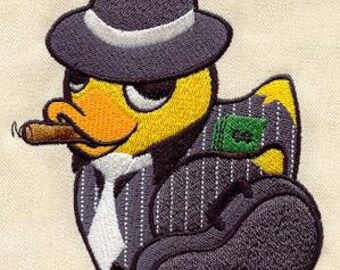 Embroidered Patch - Mobster / Gangster Duckie / Rubber Ducky - sew or glue on 3x3"