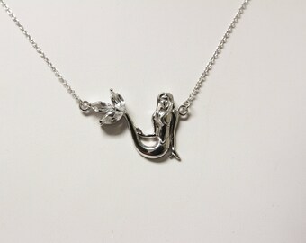 Sterling Silver White Topaz Mermaid Necklace | 925 Sterling Silver | Genuine White Topaz |Sterling Silver Ocean Mermaid White Topaz Necklace