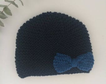 Ardoise knitted beanie with rivere bow