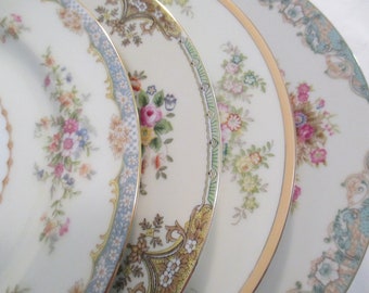 Vintage Mismatched China Dinner Plates, Bridal Luncheon,Wedding, Shabby, Bridal Gift, Farmhouse, Rustic, Chic, Cottage Chic - Set of 4