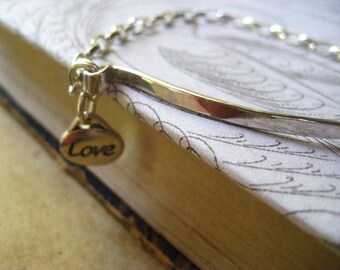 Sterling Bar Bracelet, Pearl Charm, Bar Bracelet, Love Charm, Hand Forged Bar, Stacking Bracelet, Sterling Silver, Rolo Chain Womens Jewelry
