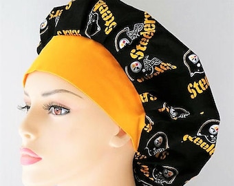 Pittsbrg Steelers Scrub Hat-Bouffant Surgical Scrub Hat-NFL Scrub Hat-Scrub Hats-Scrub Caps-Medical Scrub Hat-Womens Scrub Hats-Team Sports