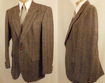 80's Wm F Farah Gray Pinstripe Herringbone Tweed Sport Coat 38 40