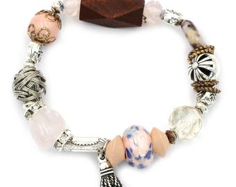 Colorful bead and wood bracelet