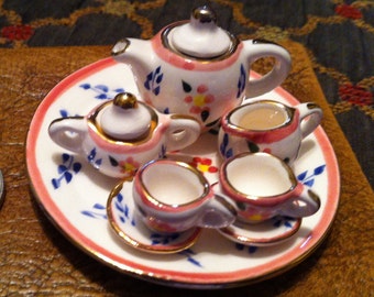Teaset,Tiny Porcelain Teaset, So Cute Miniature Teaset, Dollhouse size