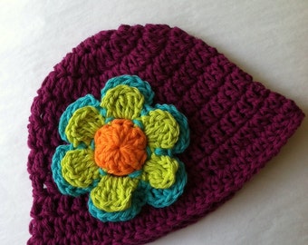 Maroon Sun Hat, Crochet Baby Hat, Newborn Hat, Baby Hat, Plum Hat, Baby Hat, Baby Girl Hat, Summer Sun Hat