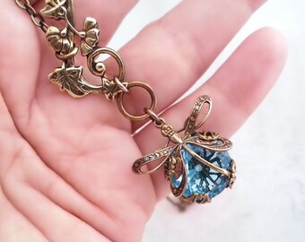Aqua blue dragonfly necklace, Art Nouveau asymmetrical necklace, dragonfly jewelry, filigree jewelry lariat necklace bug pendant necklace
