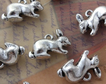10 Rabbit Charms Rabbit Pendants Antiqued Silver Tone 3D 20 x 13 mm