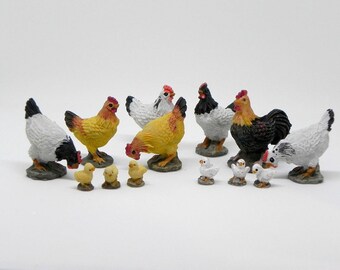 Miniature Chickens, micro mini chicks, rooster, hens, fairy garden farm miniatures, accessories for mini garden, bird accessory, terrarium