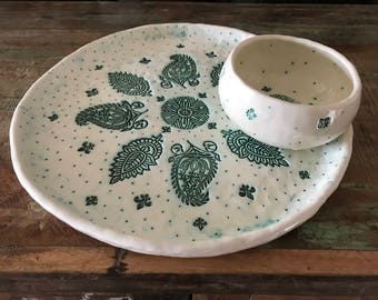 White ceramic plate and bowl set, handmade pottery, home decor gift, decorative ceramic.