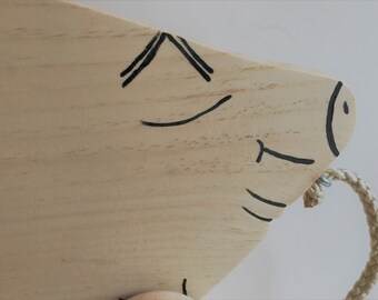 Toy Wooden Pig Pull Toy - Toy Handcrafted Natural Wooden Piggy - Natural Wood Pig Pull Toy with hand painted details - acrylic paint