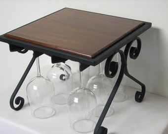 Wine glass rack with English Chestnut stained top.