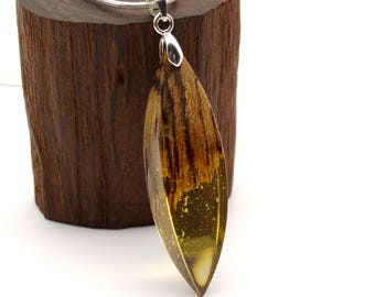 Wood Resin Pendant, Yellow Pendant, Wood Pendant, Resin Pendant, Wood Resin Jewelry, Wooden Pendant, Gift For Her