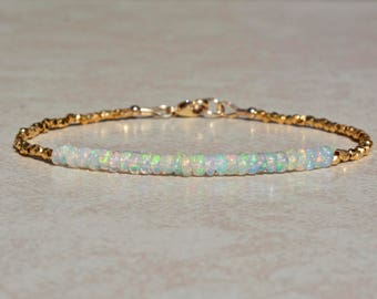 Opal Bracelet, October Birthstone Bracelet, Ethiopian Opal Jewelry, Gold Vermeil, Beaded Gemstone Bracelet, Stack Bracelet, Mothers Day Gift