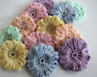 Crochet Flower Appliques - Pretty Pastel - 12 Total