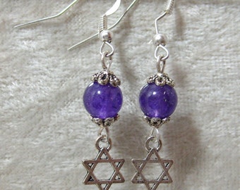Star of David Earrings - Amethyst Stone