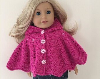 Pink 18 inch doll hooded cape! doll clothes, doll hat, doll poncho, American Girl, Gotz Precious day, doll outfit, toy, doll