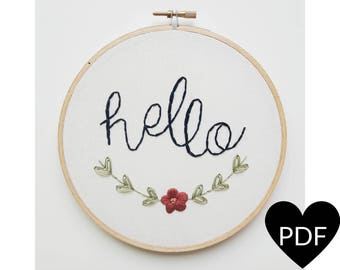 Embroidery Pattern, PDF Pattern,Hello Hand Embroidery Pattern, Instant Download PDF, Printable Stitching Pattern