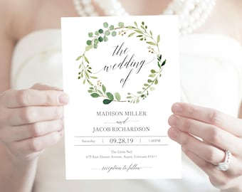 Greenery Wedding Invitation Set, Invitation Template, Printable Wedding Invitation, Editable Invitation, PDF Instant Download, MM07-1