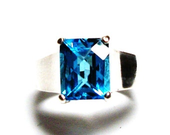 Swiss blue topaz, birthstone ring,solitaire ring, swiss blue, engagement ring, s 6 3/4 "Windjammer"