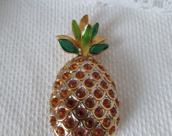 Swarovski Pineapple Pin Brooch Gold Jeweled Green Retired
