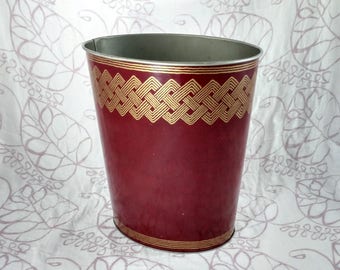Decoware Metal Trashcan, Red with Gold Woven Design