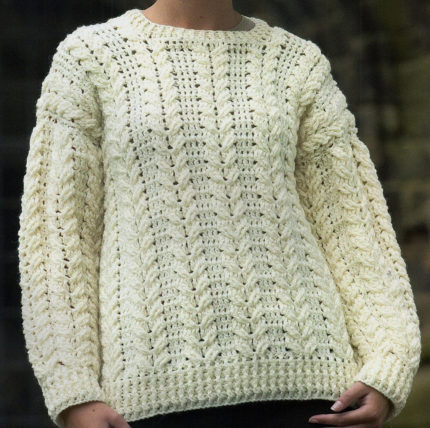 Ladies Aran Sweater Crochet Pattern. PDF Instant Download.