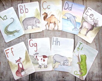 ABC Animal Alphabet Printable Flash Cards, Digital Download Nursery Art, Children's Educational Gift, Letter Wall Art, Classsroom Art