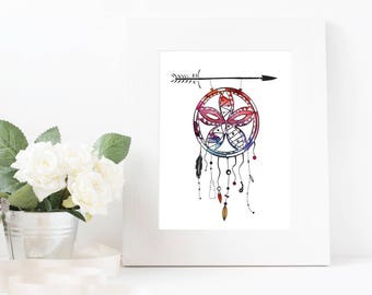 Watercolour Dream Catcher Wall Art