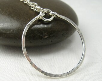 MERIDIAN SILVER NECKLACE, sterling silver circle pendant necklace hammered pendant layering necklace