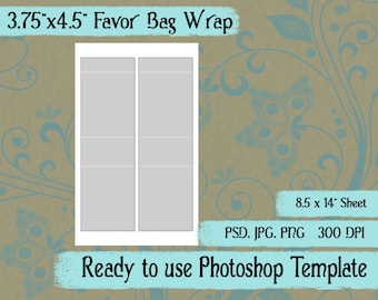 Party Favor Bag Candy Bag Wrap Digital Collage Photoshop Template, 3 3/4" x 4 1/2", No Window