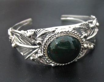 Woodland Leaves Bracelet Cuff, Rustic Leaves 925 Woodland Fae Bracelet Cuff, Nature Leaves Bracelet Cuff with 20MM Gemstone, Boho Cuff