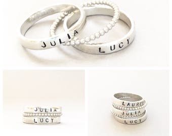 Mothers Rings - Mothers Rings with Names - Custom Stamped Mother's Rings - Stackable Name Rings - Stacking Rings - Sterling Silver Rings