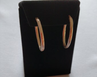 Twisted Textured Oval Hoop Earrings Sterling Silver