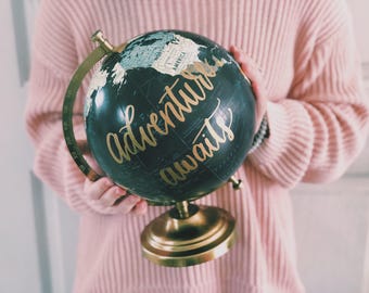 Custom Painted Globe, Hand Lettered World Globe, Globe, Custom Globe, Wedding Decor, Guestbook, Desk Globe, wedding globe, Travel Decor,