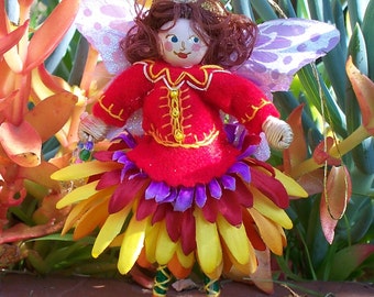 Spring Butterfly Flower Girl Felt Art Doll, Felt Ornament
