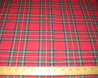Red/Royal Stewart plaid 100% cotton flannel fabric 58" wide sold by the yard