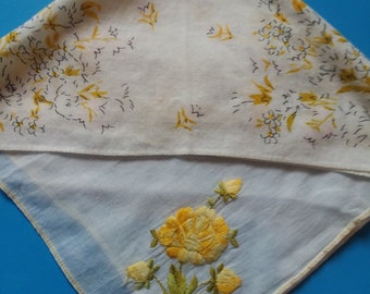 Vintage Handkerchiefs White Yellow Floral Cotton Hankies Ladies Hanky Gifts For Her Accessories Embroidered Hankies For Quilts Projects