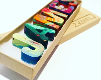 NAME Crayons - Recycled Crayon Set for Kids - Custom Alphabet Name Crayons in a Gift Box - Birthday Gift Set- Stocking Stuffer Kids - Crayon