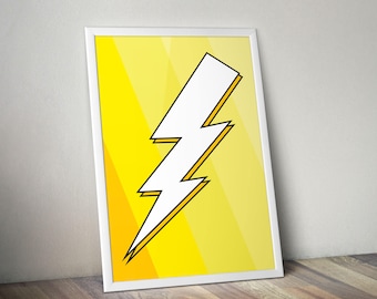 Lightning Bolt Print - Yellow - Wall Art