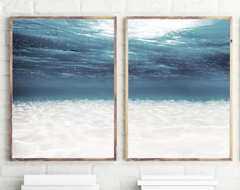 Set Of 2 Prints, Ocean Landscape Decor, Ocean Art, Nautical Decor, Under Water Art, Digital Download, Large Poster, Modern Art #181