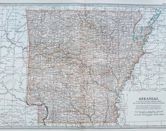 Antique Map : Arkansas, USA, US State Map. Encyclopedia Britannica, 1890s (86)