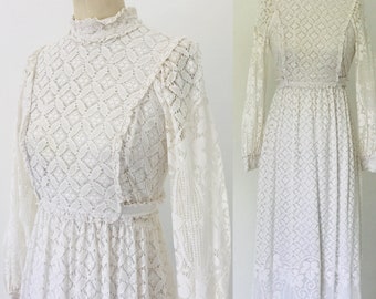 Vintage 70's Lanz Original Lace Maxi Dress l M