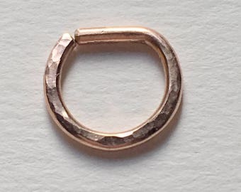 D Septum Ring, Hammered Rose Gold Septum Ring 14K Gold Filled 925 Sterling Silver Septum Ring.