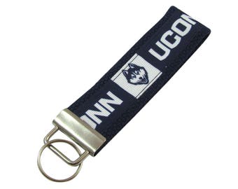 Personalized Key Chain / Key Fob UCONN on Blue with Optional Initials
