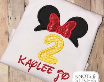 Embroidered Minnie Mouse Birthday Bodysuit/ Shirt
