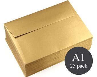 25 - A1 Gold Metallic Square Flap RSVP Envelopes - Antique Gold - 3 5/8 x 5 1/8