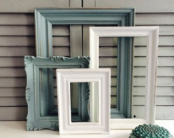 Sea Foam Green Gallery Wall Frame Set; Hand-Painted Frame Set; Distressed Frame Set; Shabby Chic Frames